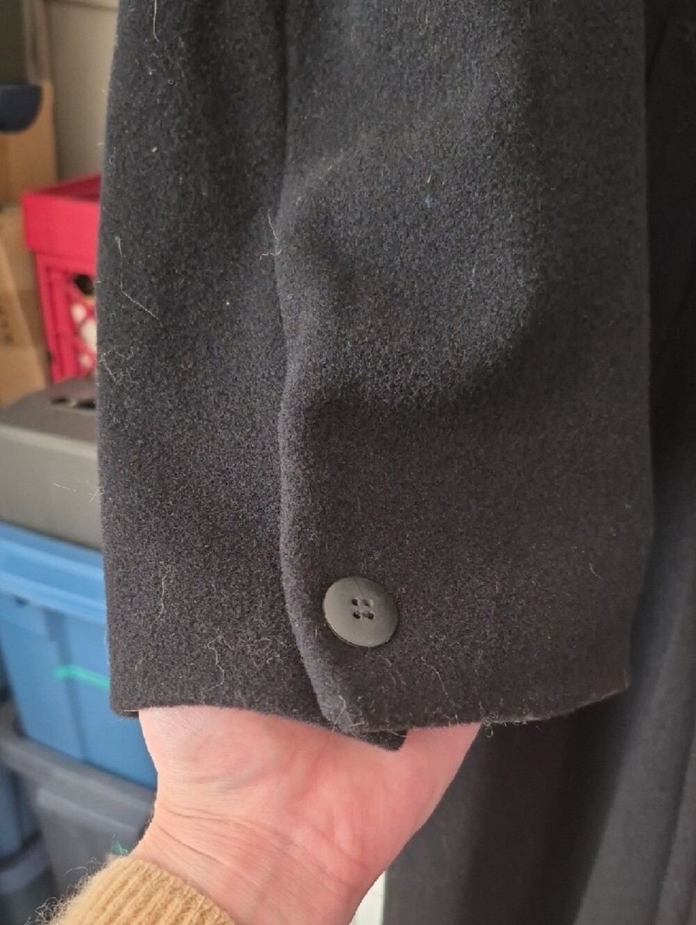 Vintage Men's Black Double-Breasted Long Overcoat - Classic Wool Blend - Picture 6 of 13